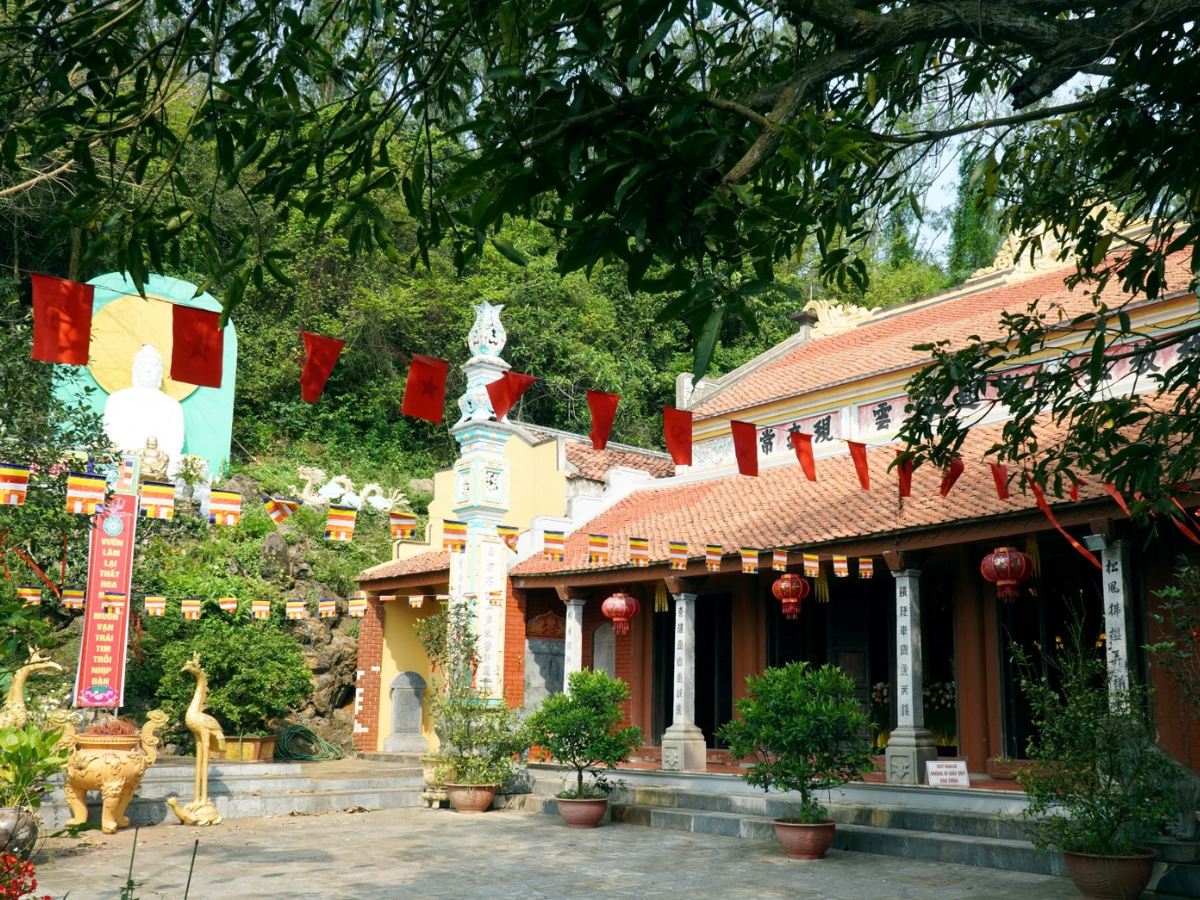 Không gian xanh mát bên ngoài chùa Long Cảm