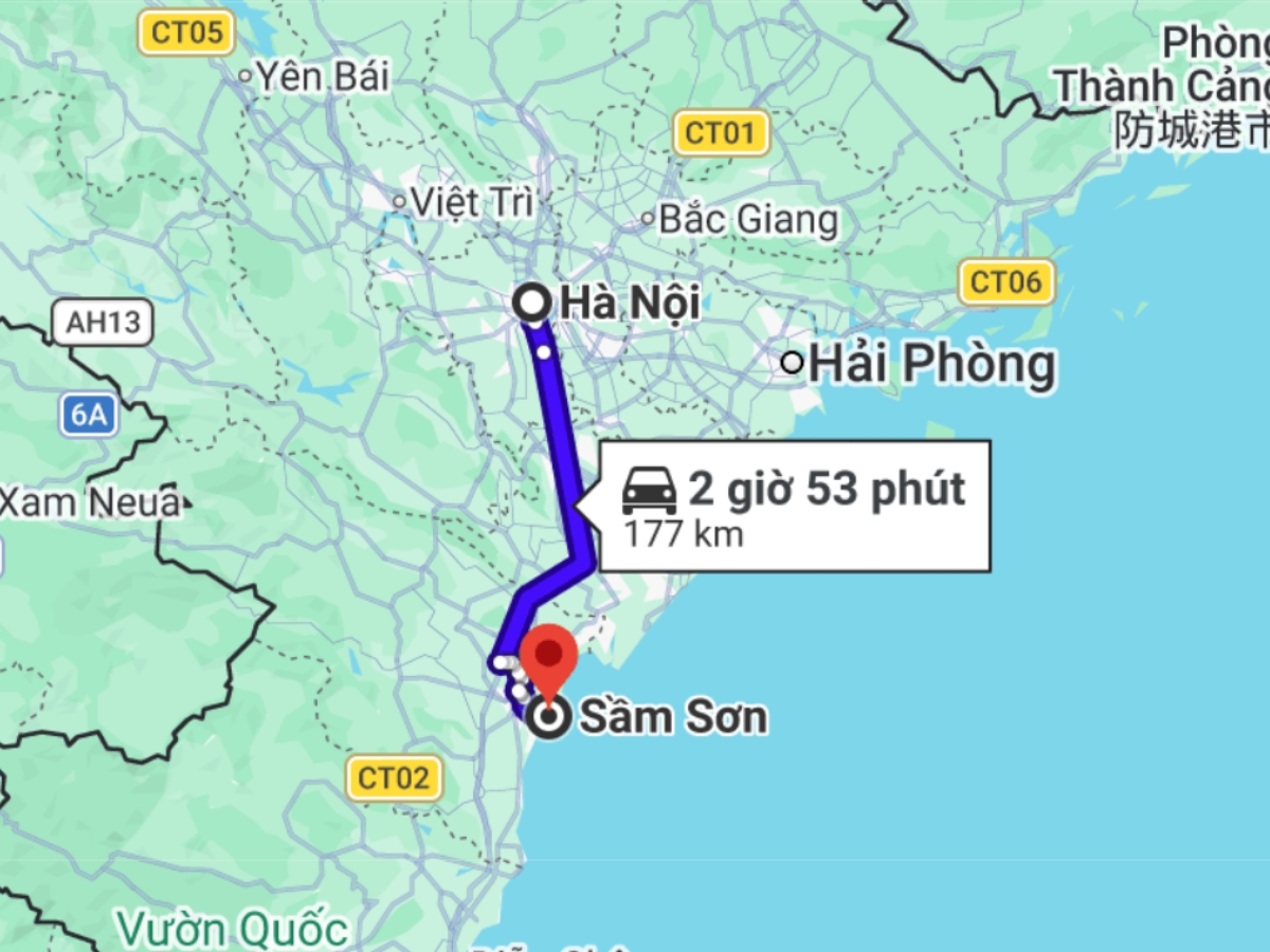Khoảng cách từ Hà Nội đến Sầm Sơn không quá xa, thuận tiện di chuyển. 