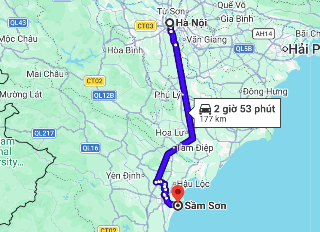 Khoảng cách từ Hà Nội đến Sầm Sơn không quá xa, thuận tiện di chuyển.