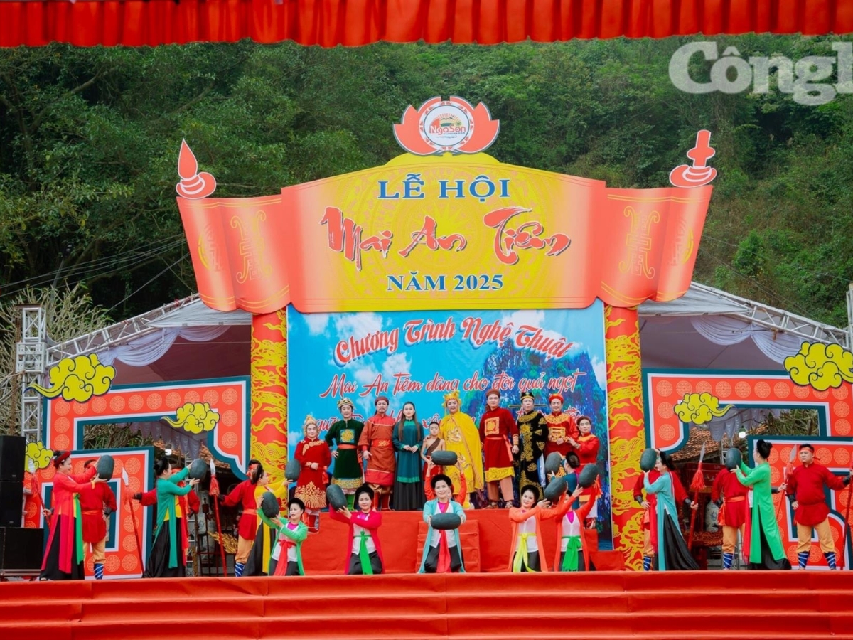 Không khí tưng bừng, nhộn nhịp tại lễ hội Mai An Tiêm. 