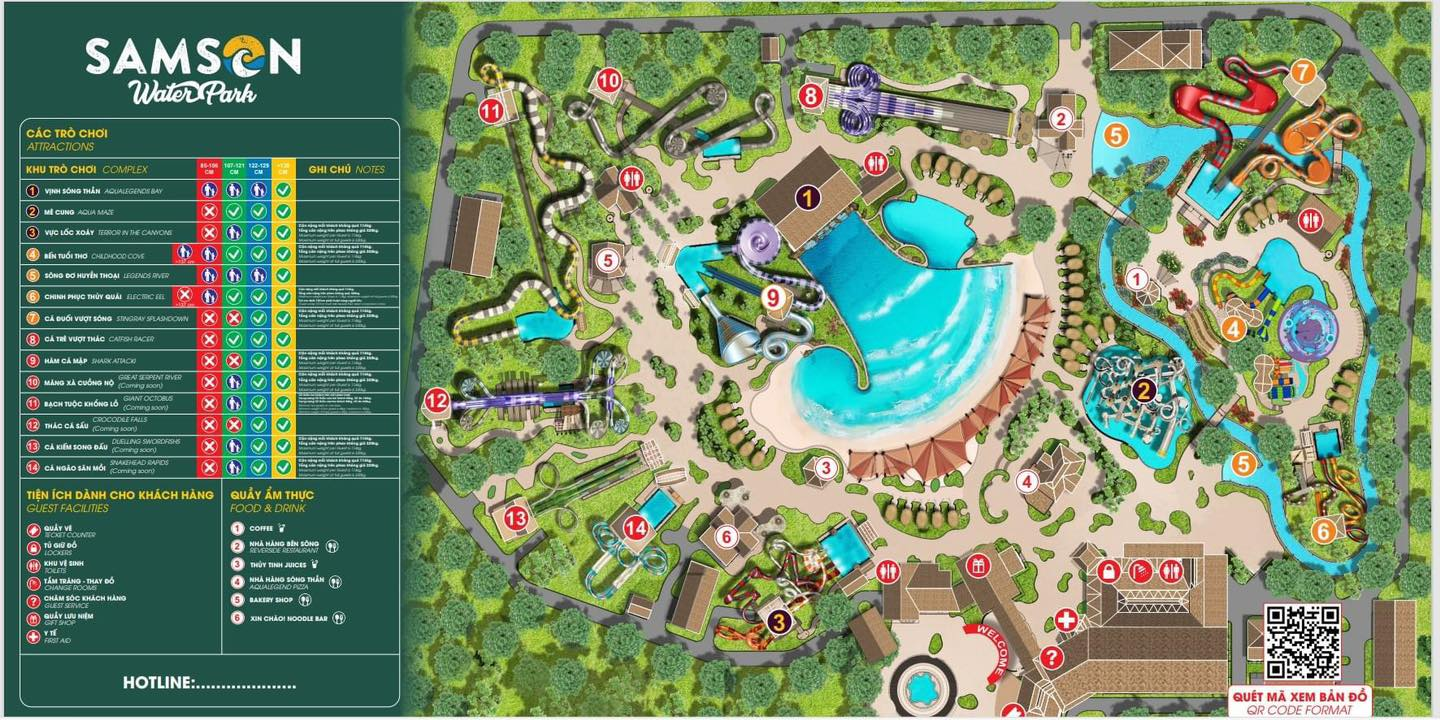 Bản đồ chi tiết toàn bộ không gian công viên nước dành cho du khách.
